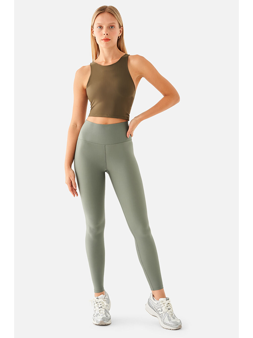 Yüksek Bel Yosun Yeşili Spor Tayt