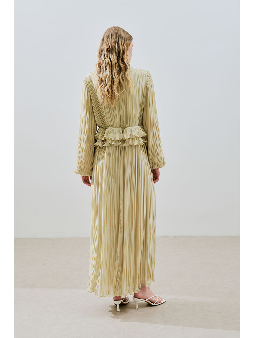 Yeşil Mila Piliseli Katlı Elbise Adaçayı-6