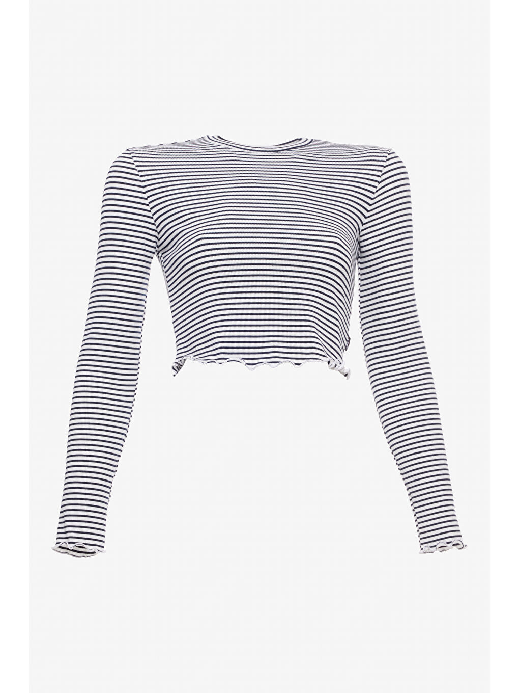 Slim Fit Dar Kesim Bisiklet Yaka Beyaz Uzun Kollu Tişört-6