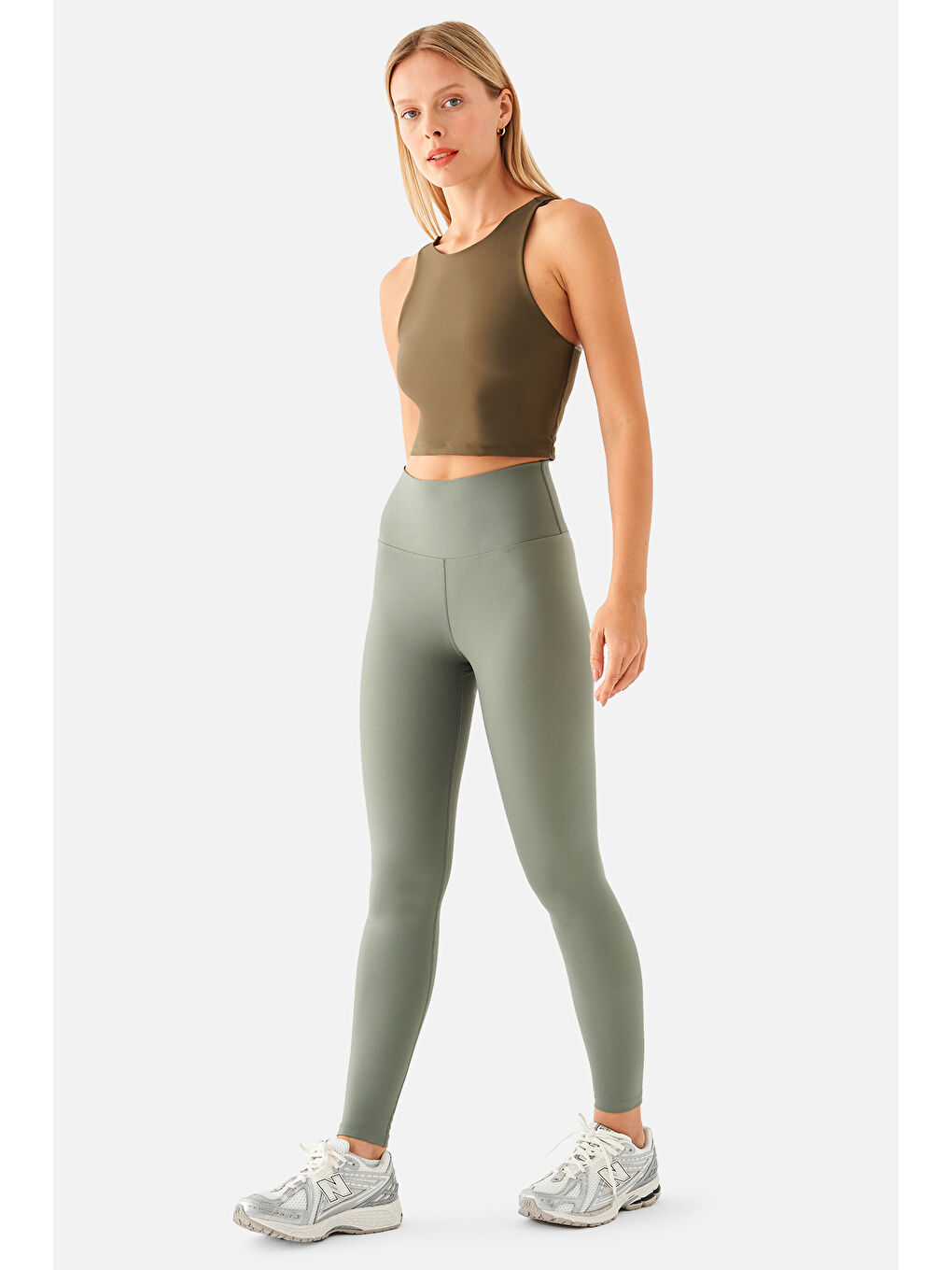 Yüksek Bel Yosun Yeşili Spor Tayt-1