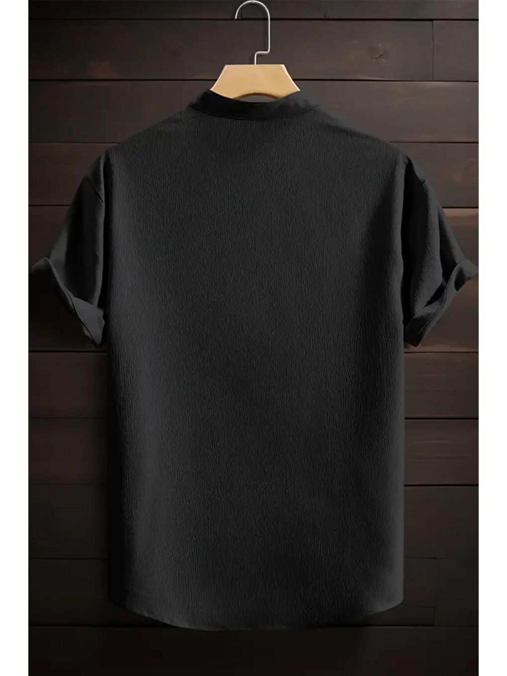 Siyah Laend Slim Fit Esnek Elastanlı Kısa Kol Hakim Yaka Erkek Gömlek-1