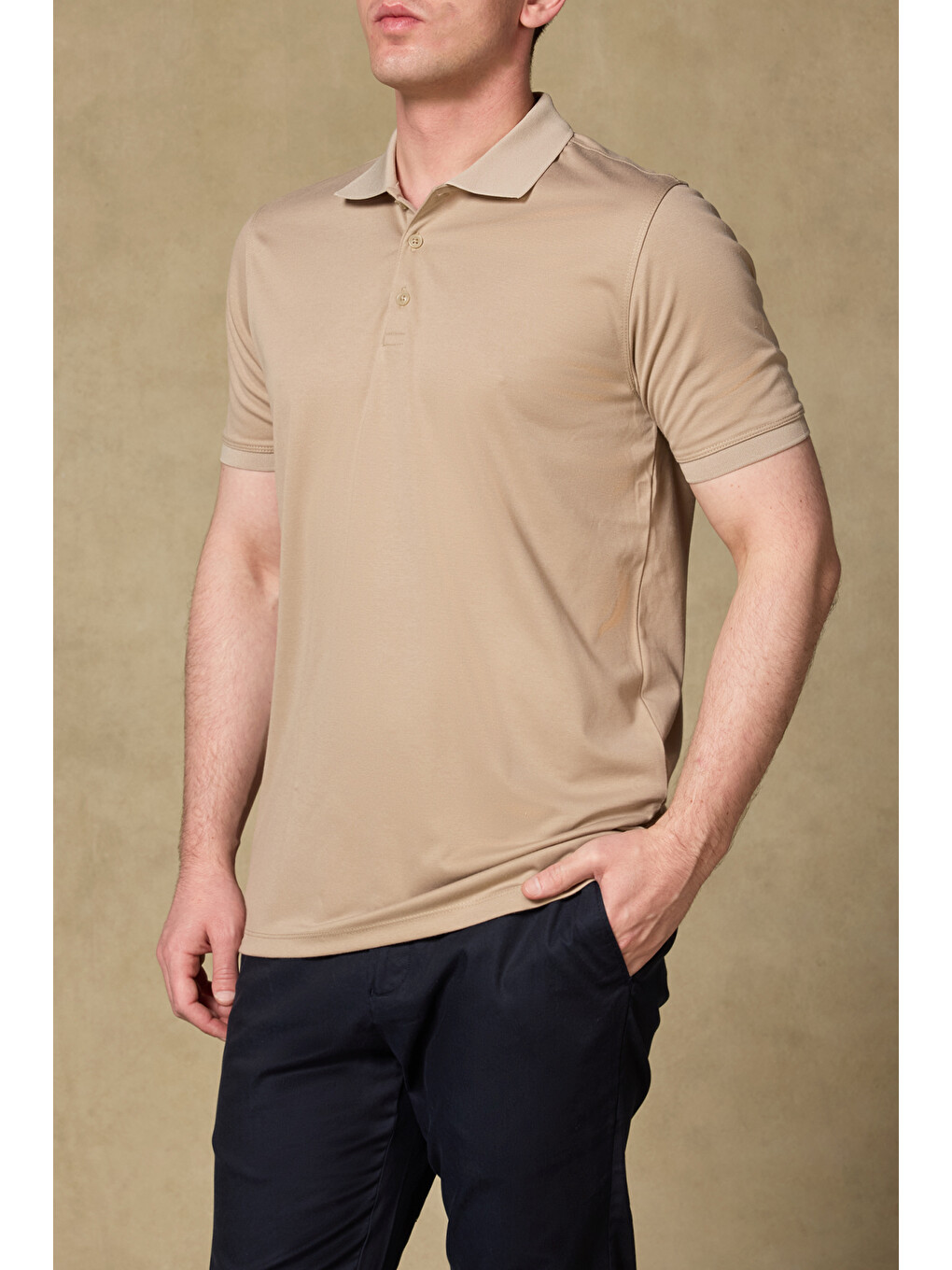 Bivo Merserize Pamuklu Modern Fit Koyu Bej Polo Yaka Erkek Düz Polo Shirt