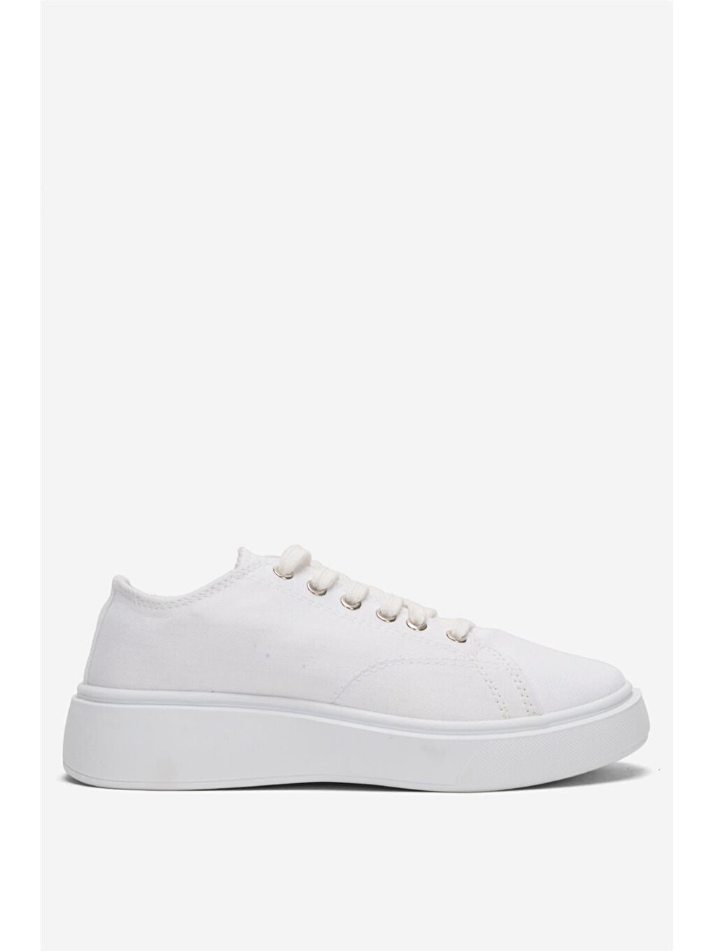 Kadın Rahat Kalıp Kalın Taban Keten Sneakers Beyaz