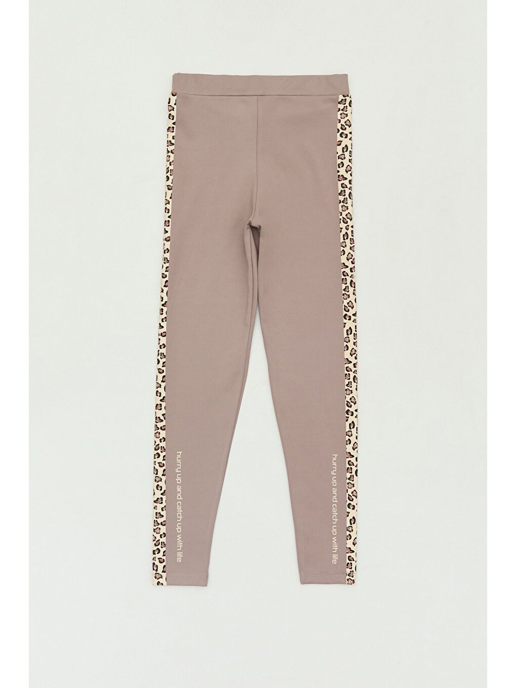 Kahverengi Leopar Desenli Şeritli Kız Çocuk Tayt