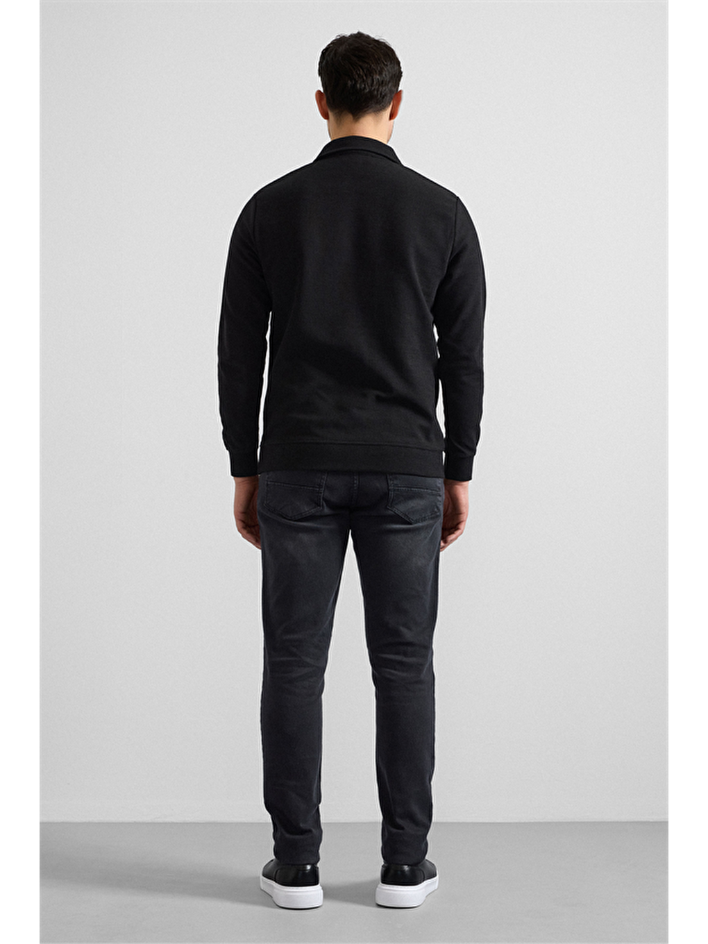 Siyah Regular Düz Yarım Balıkçı Yaka Sweatshirt-3