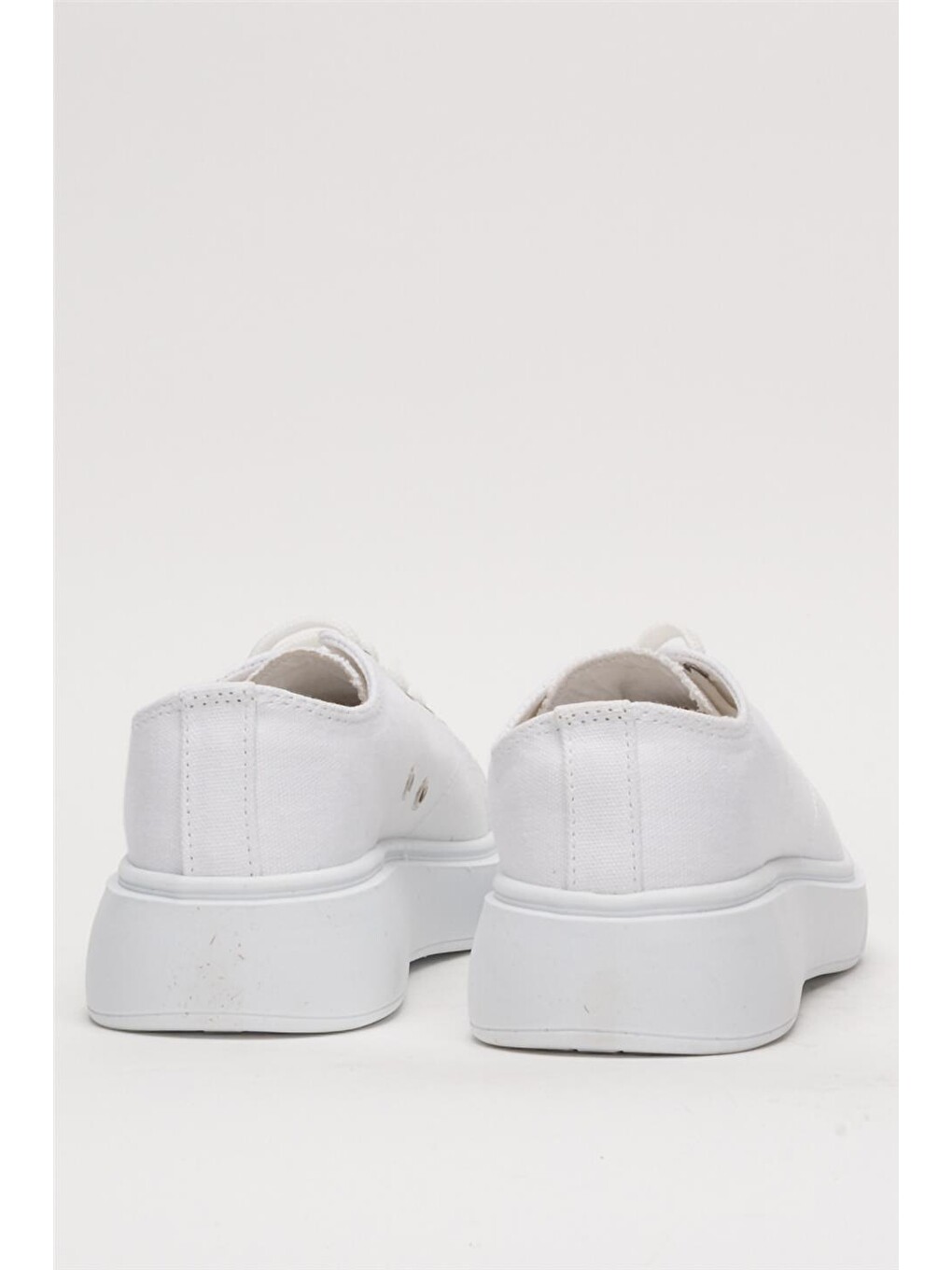 Kadın Rahat Kalıp Kalın Taban Keten Sneakers Beyaz-3