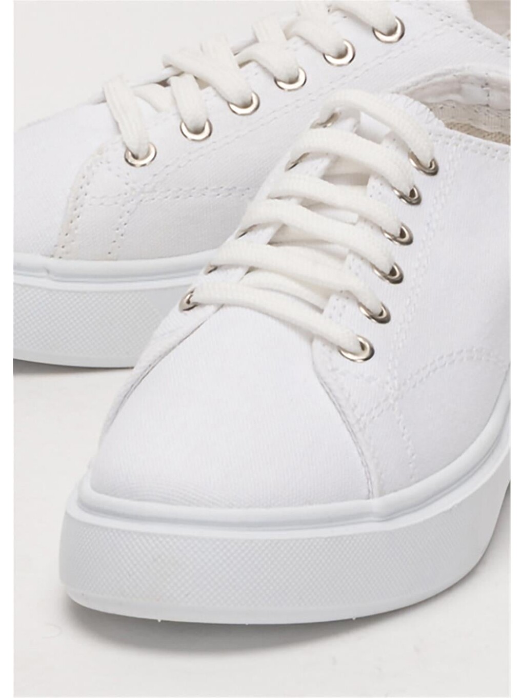 Kadın Rahat Kalıp Kalın Taban Keten Sneakers Beyaz-4