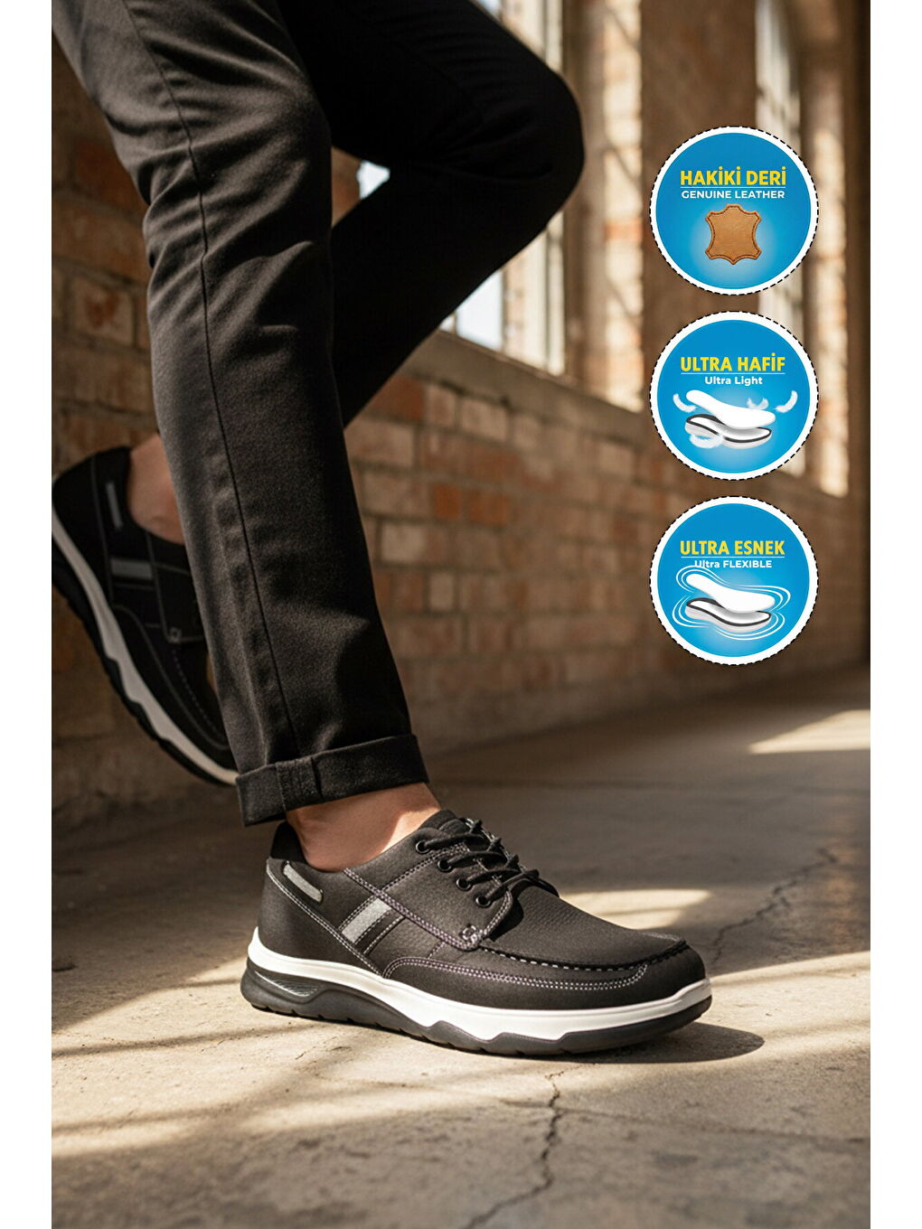 Siyah Hakiki Deri Erkek Casual Ayakkabı 2676 M-2