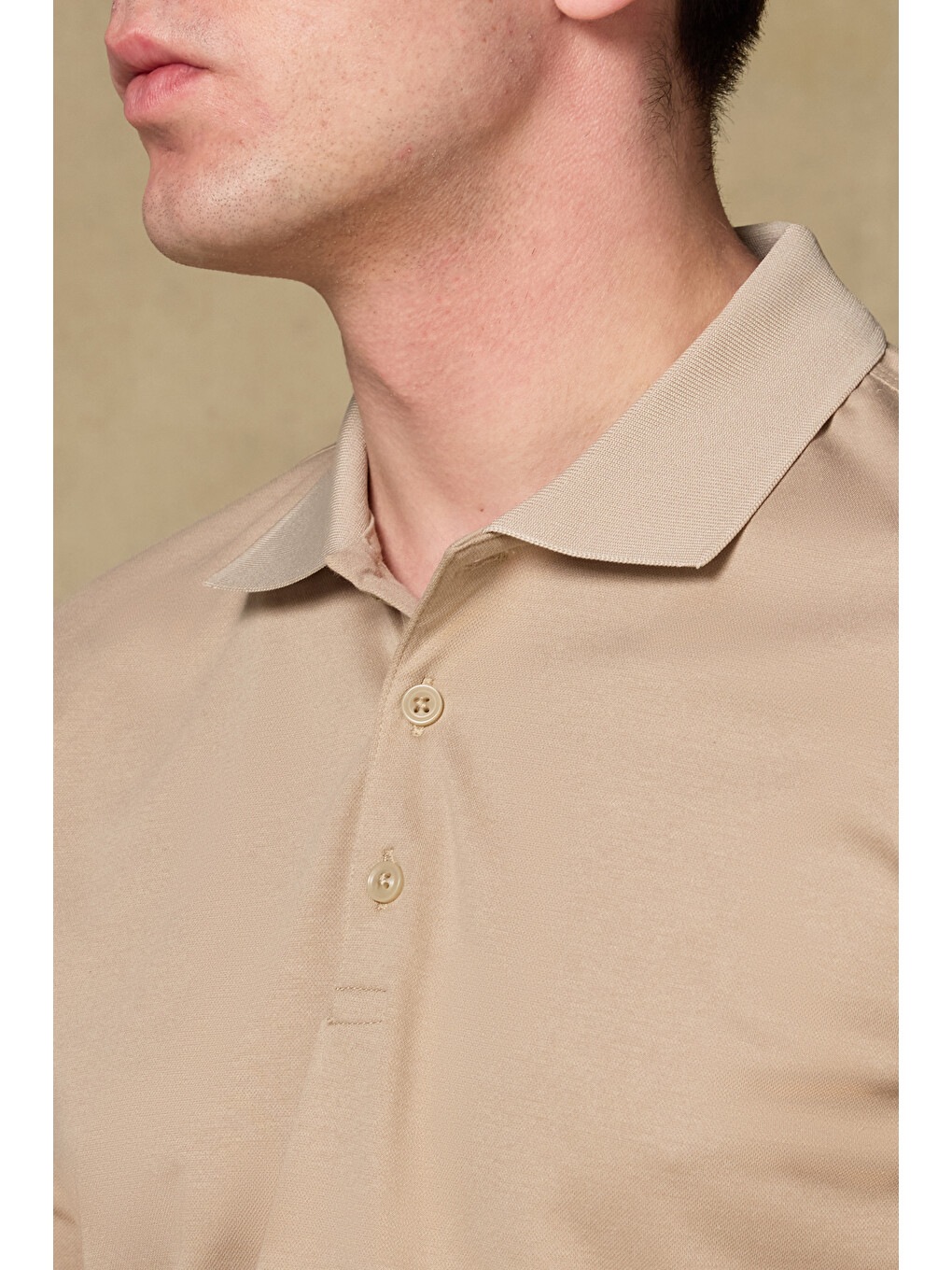 Bivo Merserize Pamuklu Modern Fit Koyu Bej Polo Yaka Erkek Düz Polo Shirt-2