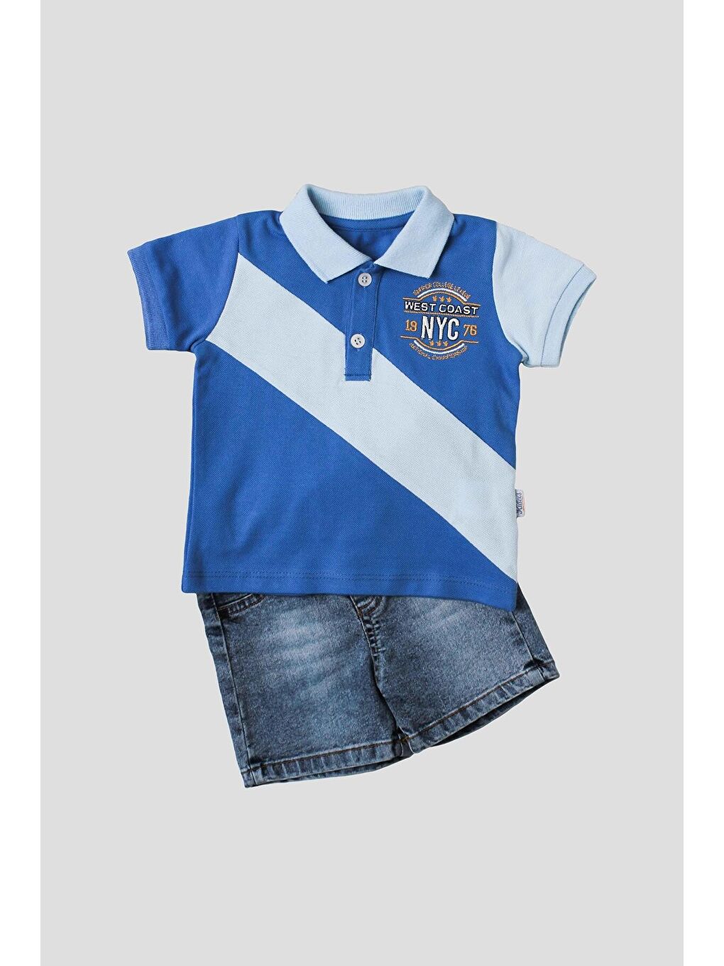 Mavi Erkek bebek pamuklu polo takım pantolon üst ikili takım