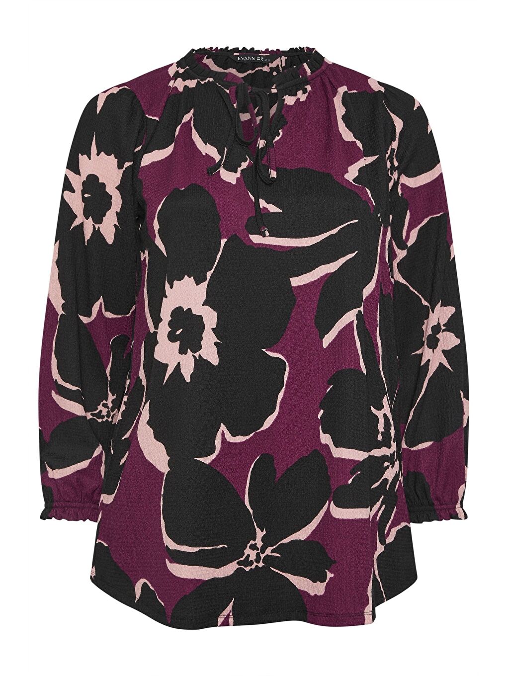 Mürdüm Büyük Beden Yakası Bağlamalı Uzun Kollu Çiçek Desenli Bluz 616410-5