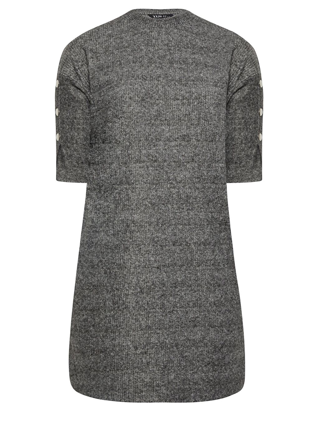 Gri Büyük Beden Yarım Balıkçı Yaka Yarım Kollu Fitilli Elbise 302854-5