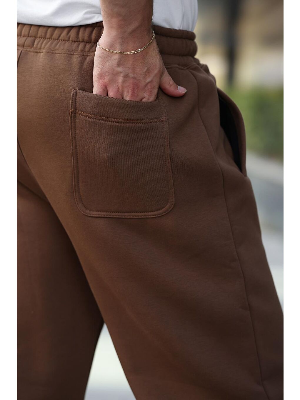 Kahverengi Rahat Kesim Paçası Lastikli Erkek Eşofman Altı E6579-3