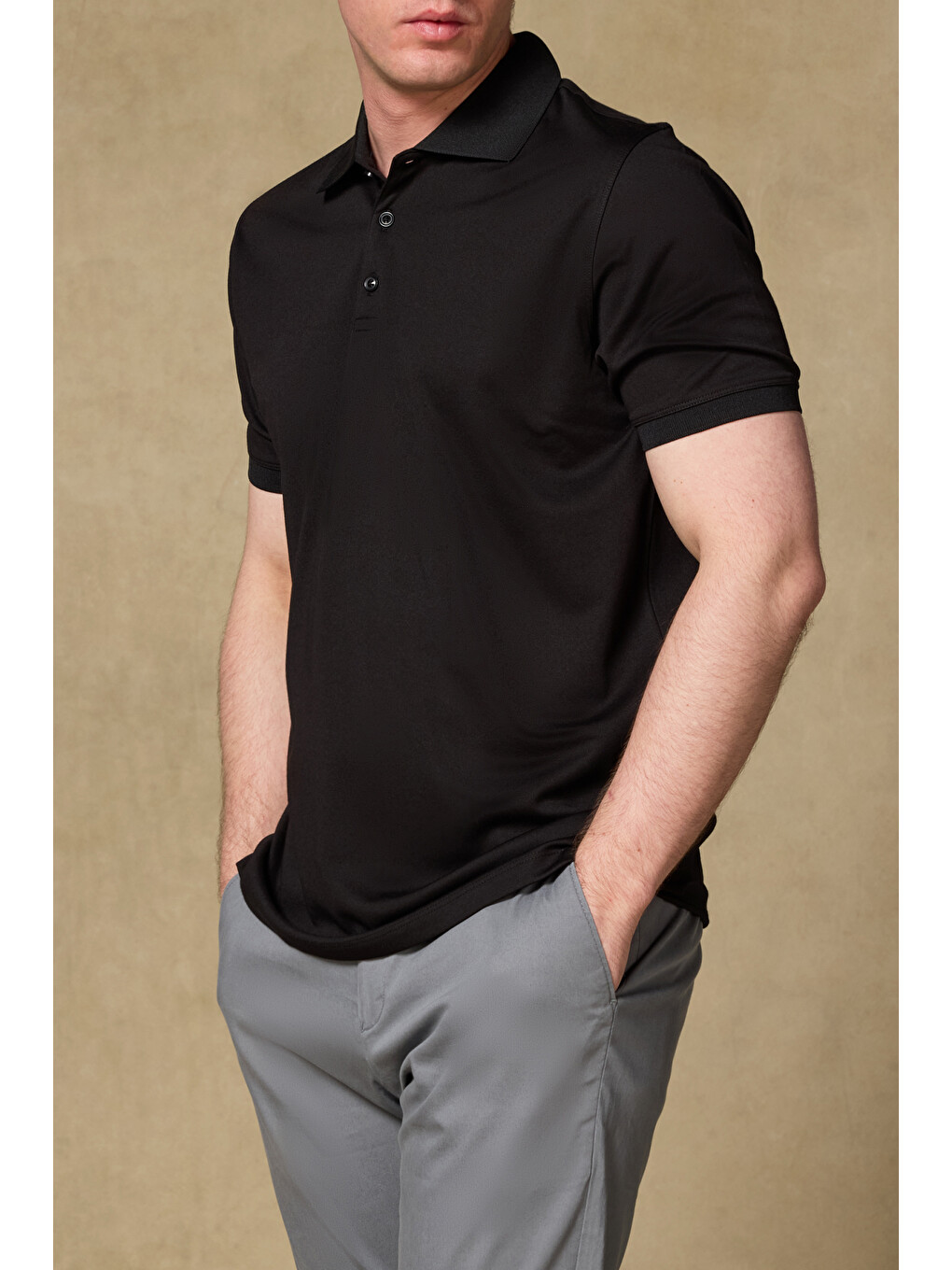 Bivo Merserize Pamuklu Modern Fit Siyah Polo Yaka Erkek Düz Polo Shirt