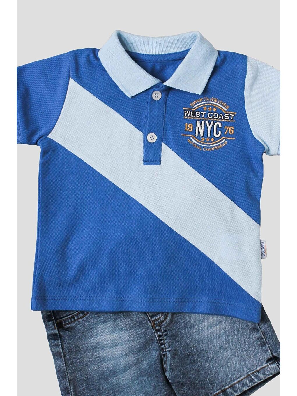 Mavi Erkek bebek pamuklu polo takım pantolon üst ikili takım-1