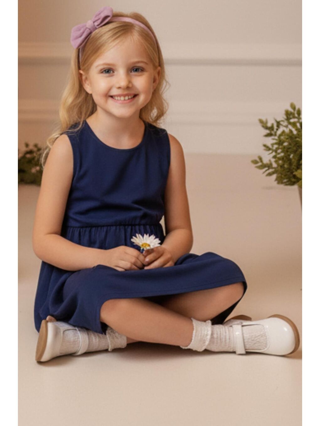 Lacivert Elbise Lila Bandana Takım-3