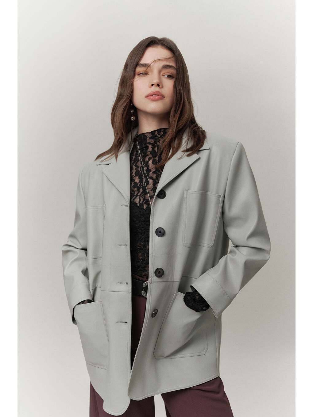 Retro Deri Ceket Mavi