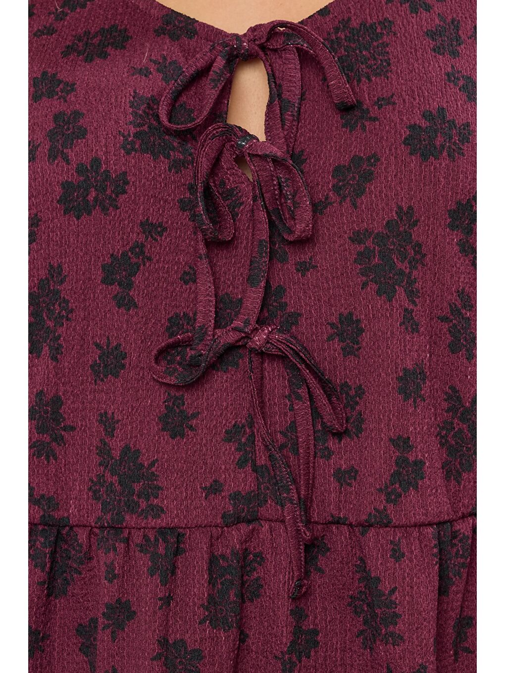 Mürdüm Büyük Beden Yaka Detaylı Uzun Kollu Bürümcük Kumaş Bluz 323003-4