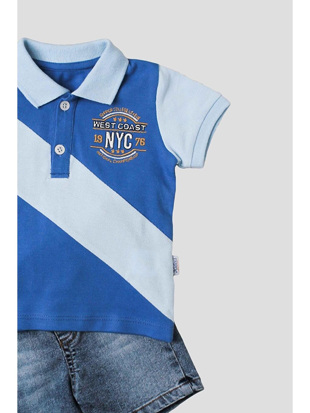 Mavi Erkek bebek pamuklu polo takım pantolon üst ikili takım-2