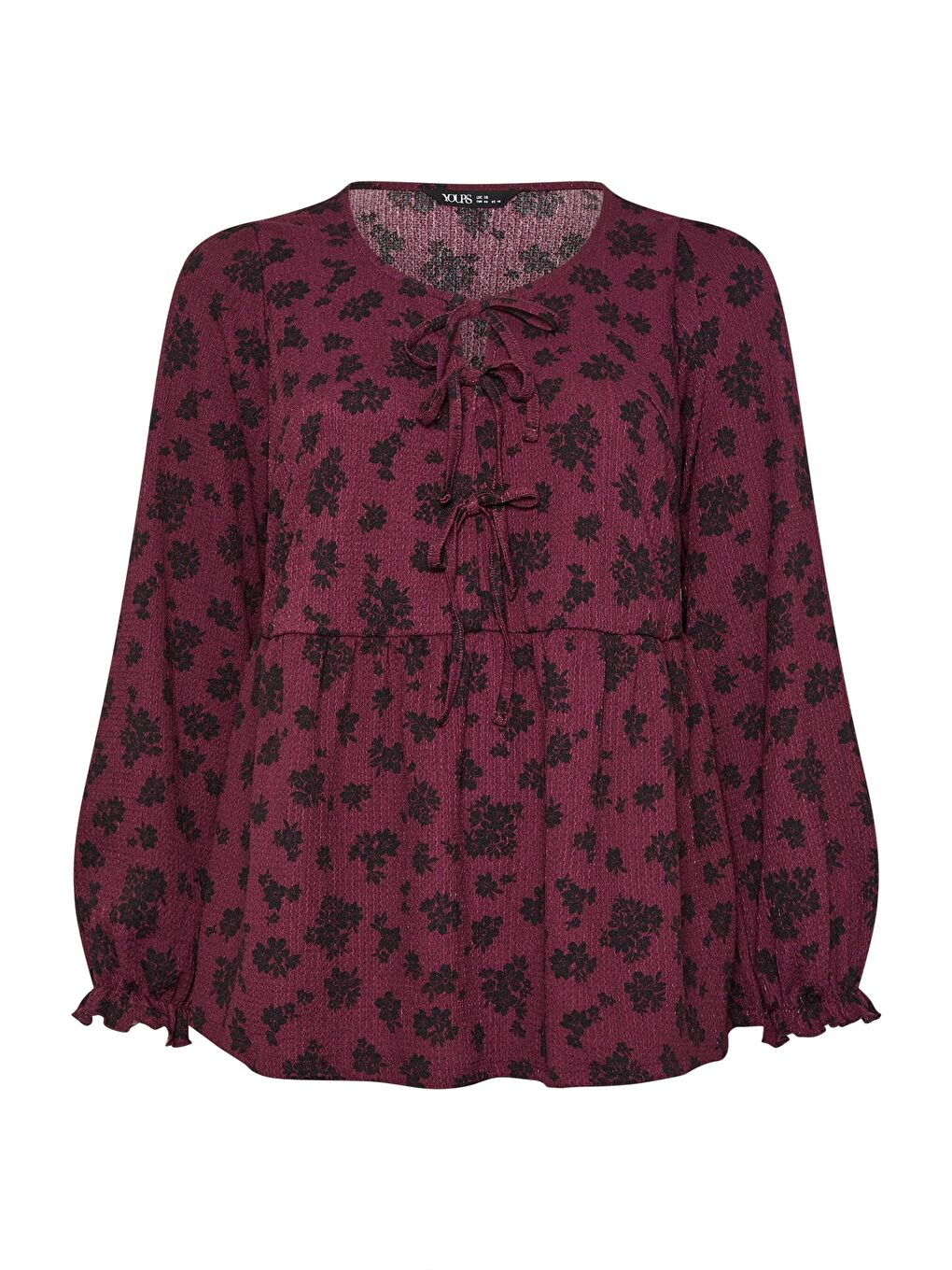 Mürdüm Büyük Beden Yaka Detaylı Uzun Kollu Bürümcük Kumaş Bluz 323003-5