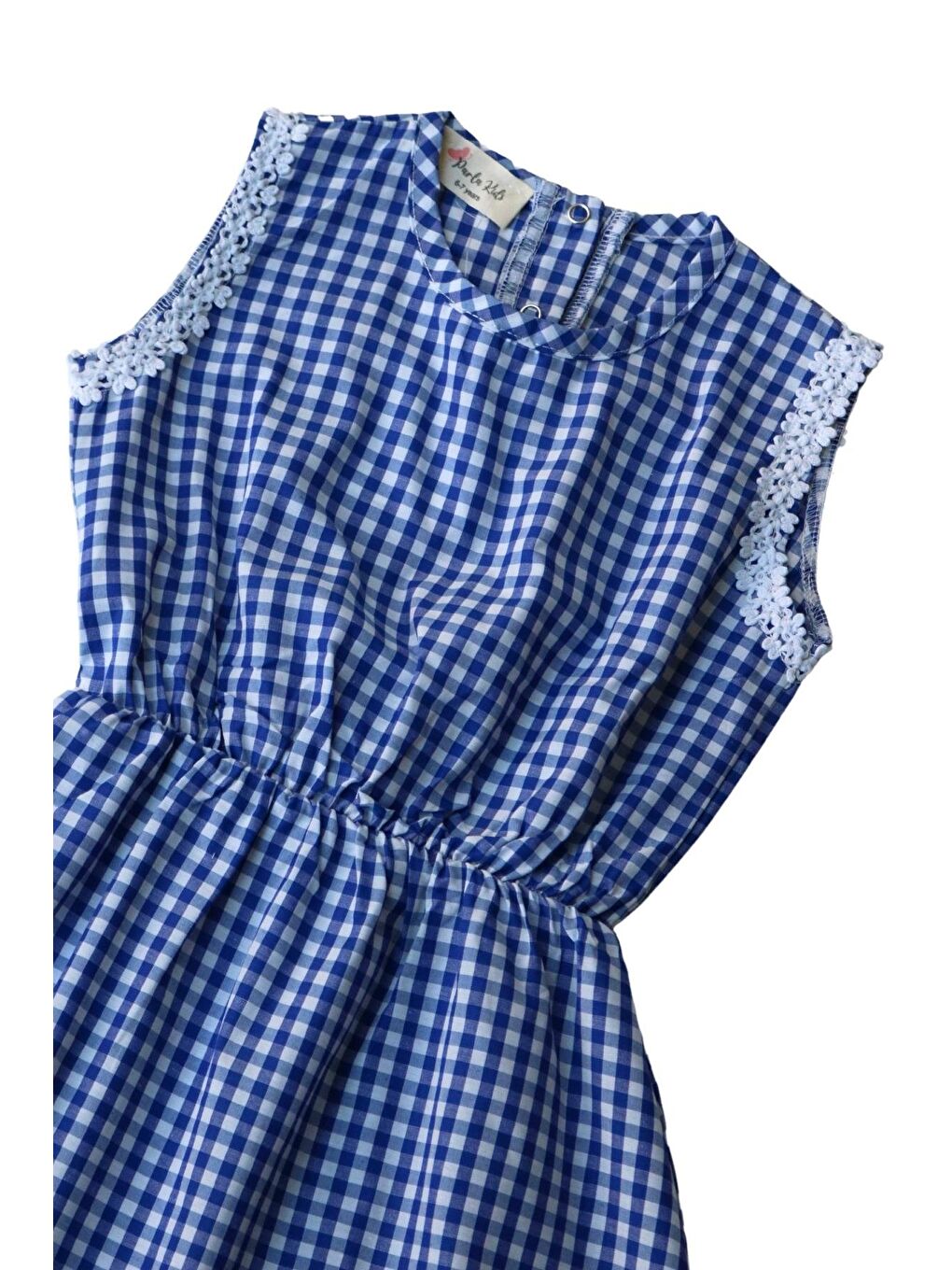 Kız Çocuk Mavi Pötikare Fistolu Elbise Beyaz Toka Takım-2