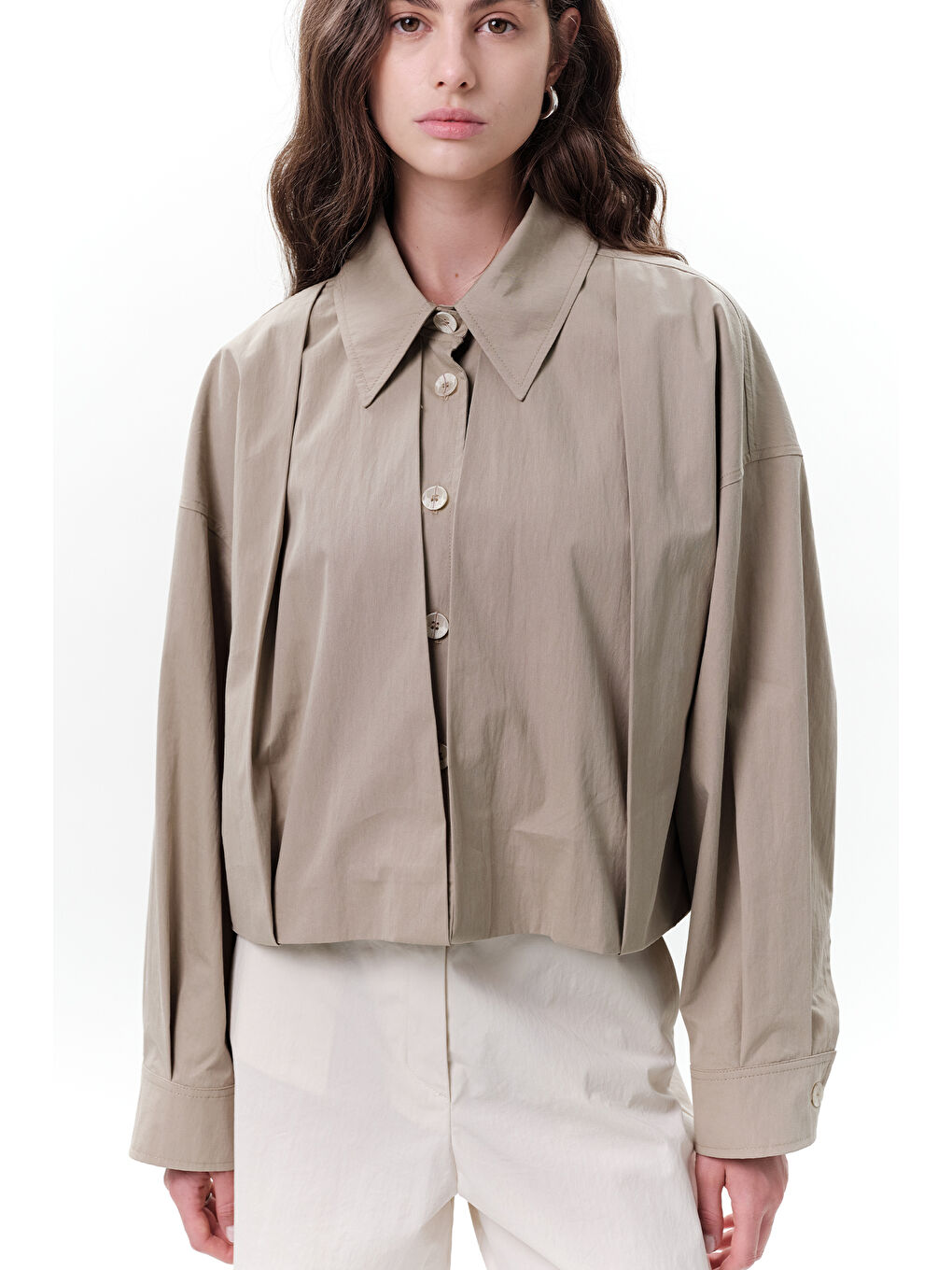 Pile Detaylı Kısa Ceket Yeşil-4