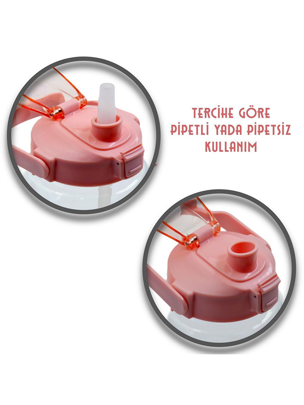 BottleBoss Pembe Taşıma Askılı Pipetli Şeffaf Matara 1200 Ml Sticker HEDİYELİ Pembe - 3