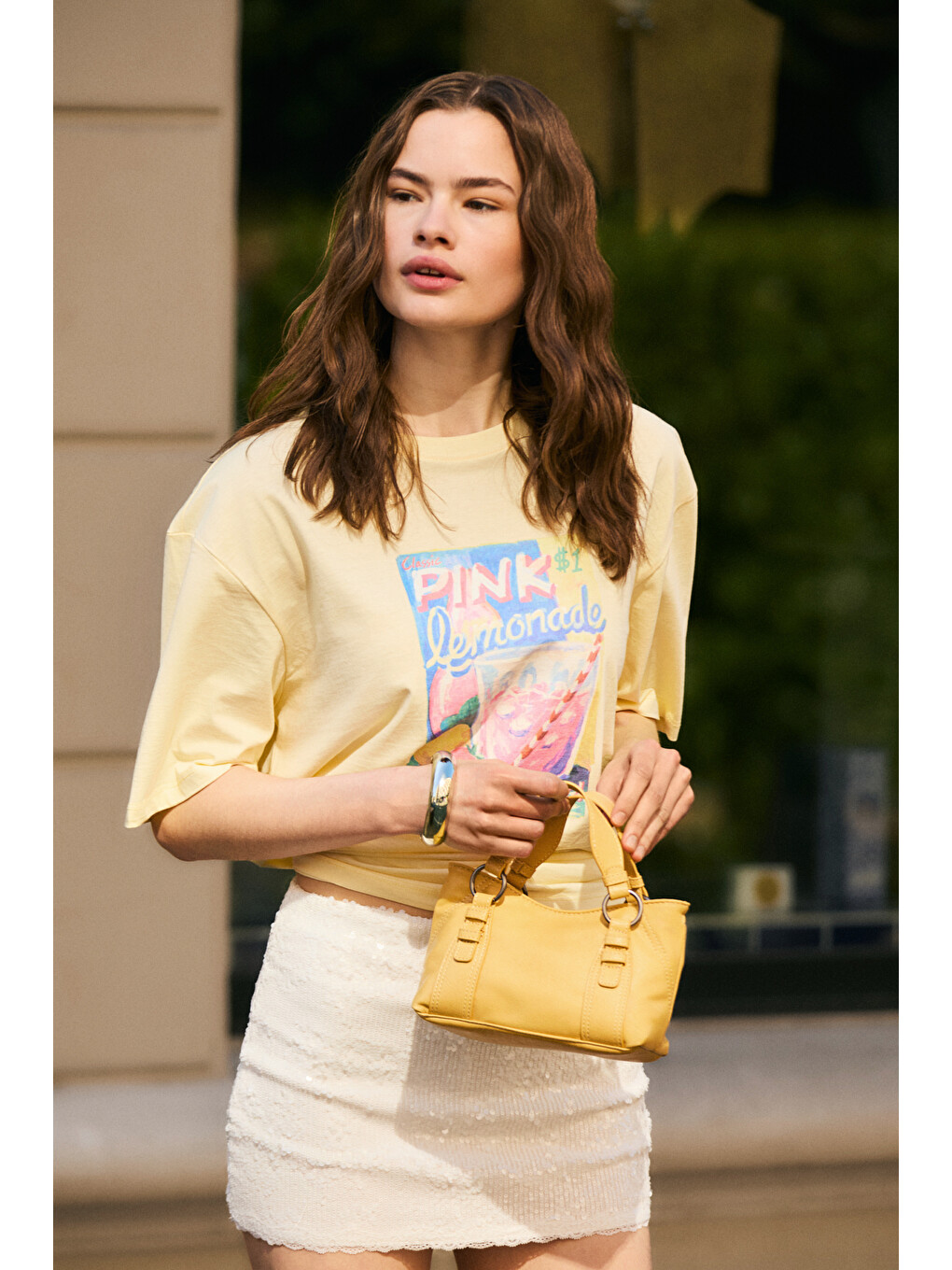 Gıverny Kadın Yumuşak Ve Organik Pamuklu Baskı Detaylı Sarı T-shirt-1