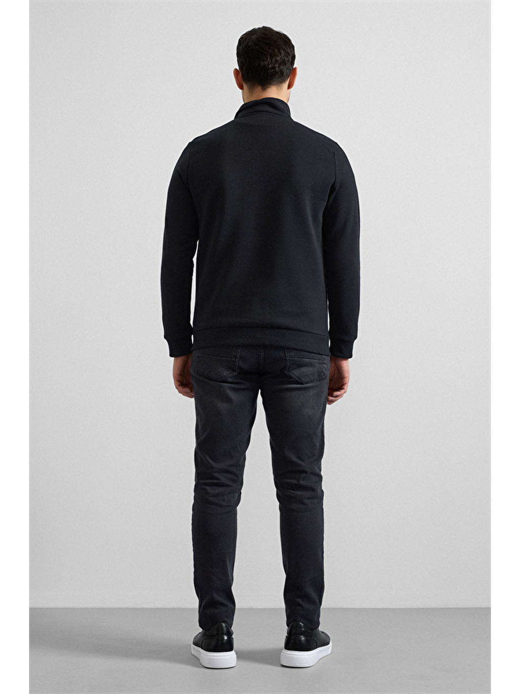 Siyah Regular Düz Yarım Balıkçı Yaka Sweatshirt-2