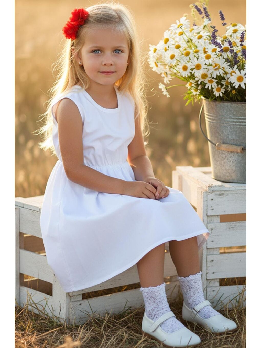 Ekru Krem Elbise Kırmızı Toka Takım-1