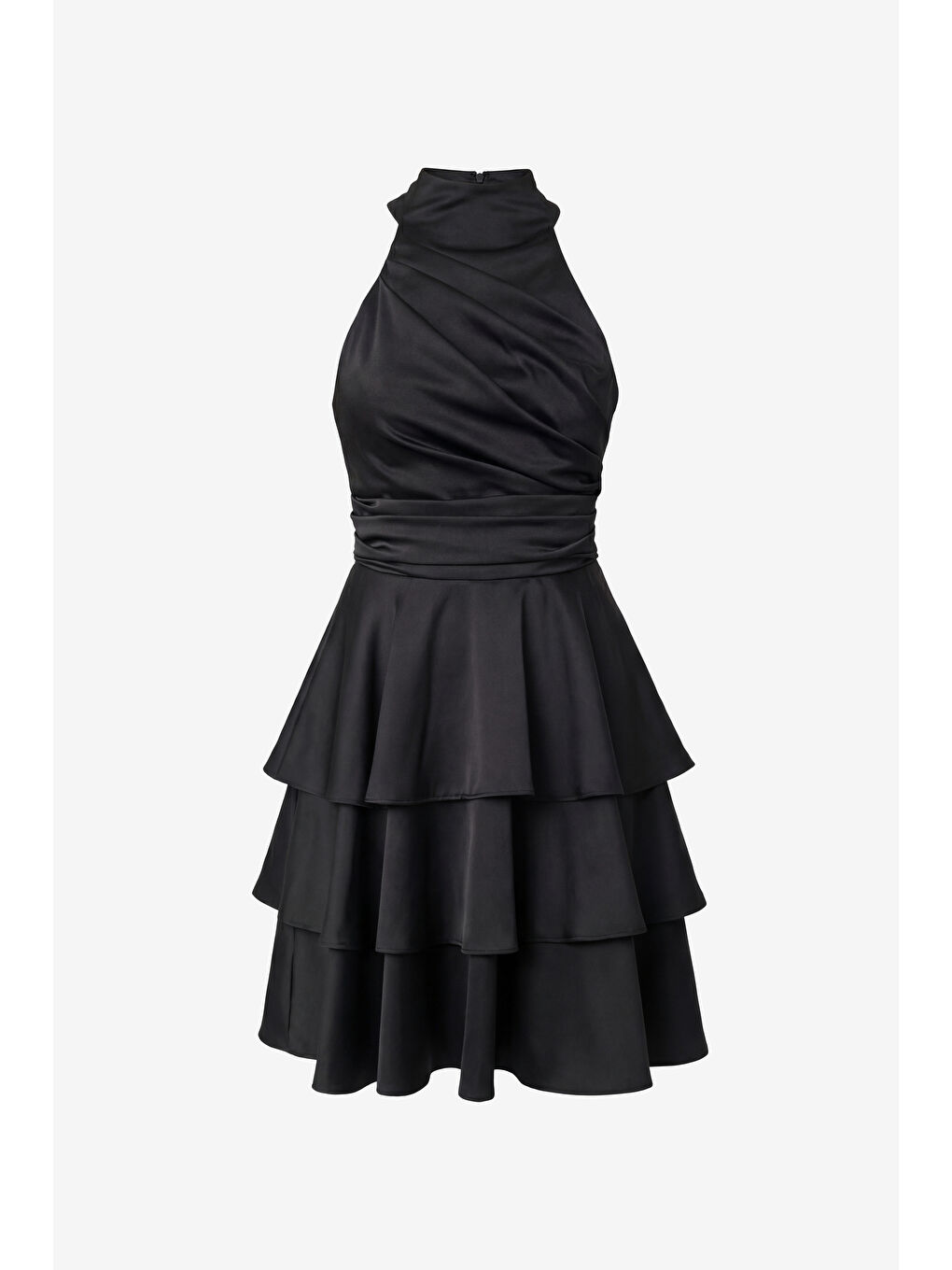 Kadın Siyah Halter Yaka Saten Mini Mezuniyet Abiye Elbise-6