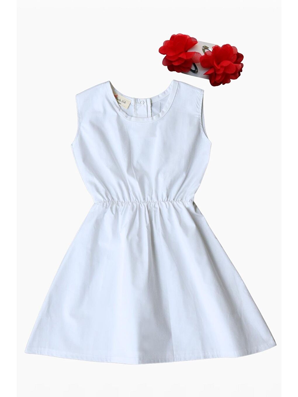 Ekru Krem Elbise Kırmızı Toka Takım-2