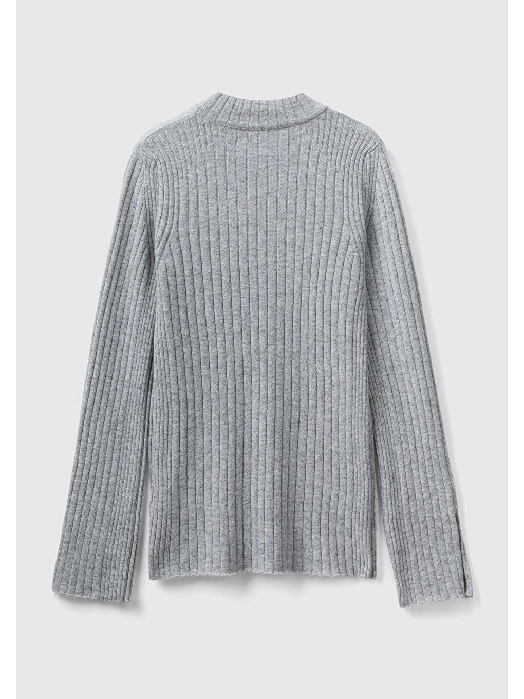 Kadın Gri Melanj Yün Karışımlı Kol Ucu Yırtmaçlı Yarım Balıkçı Kazak-1