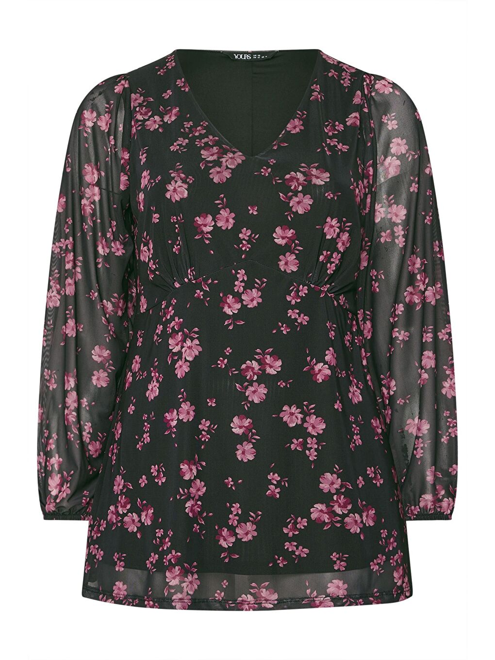 Siyah Büyük Beden V Yaka Uzun Kollu Tül Detaylı Astarlı Bluz 322995-6