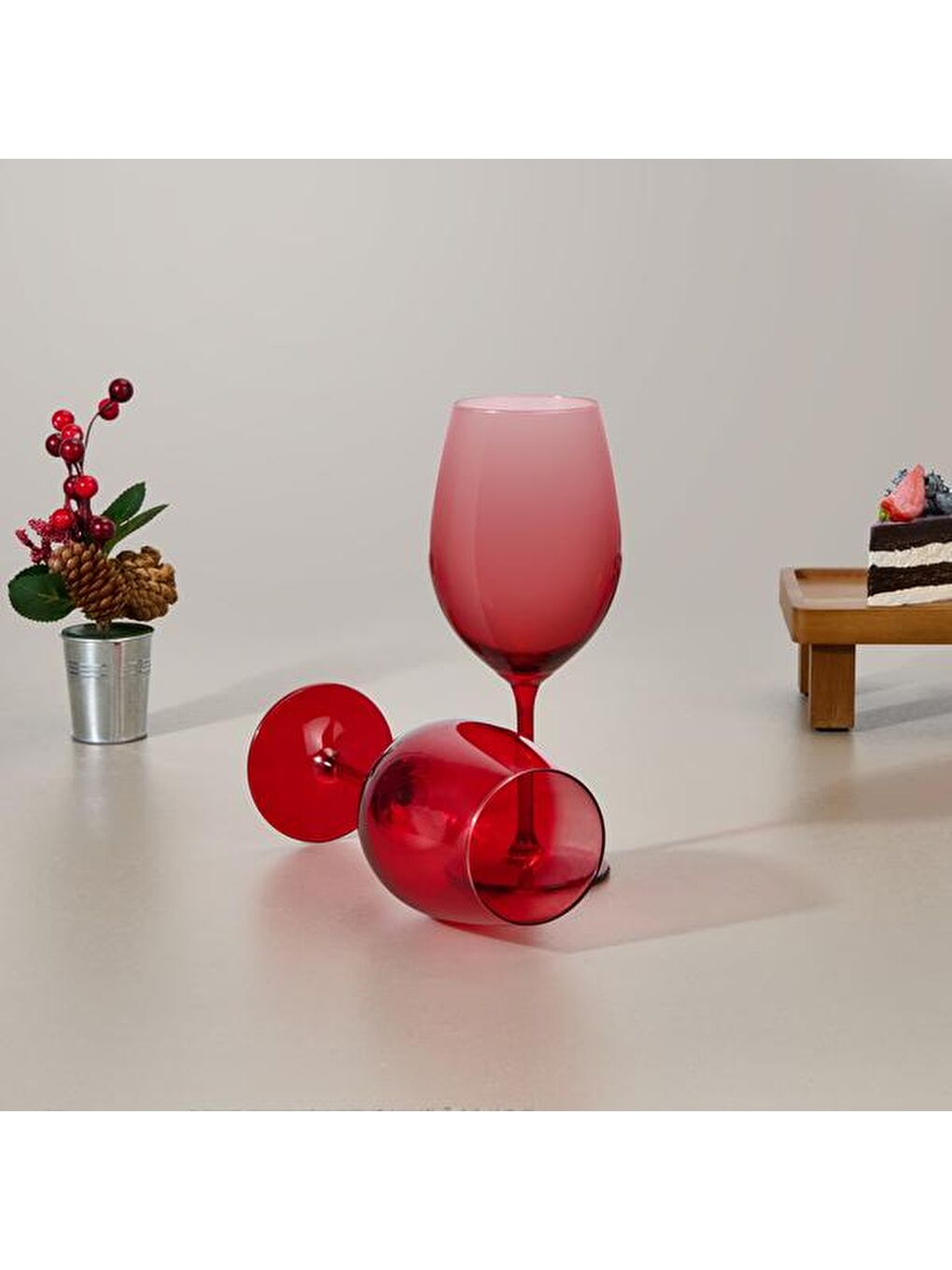 RAKLE Karişik Larc 2'li Ayaklı Bardak - Kırmızı - 540 ml