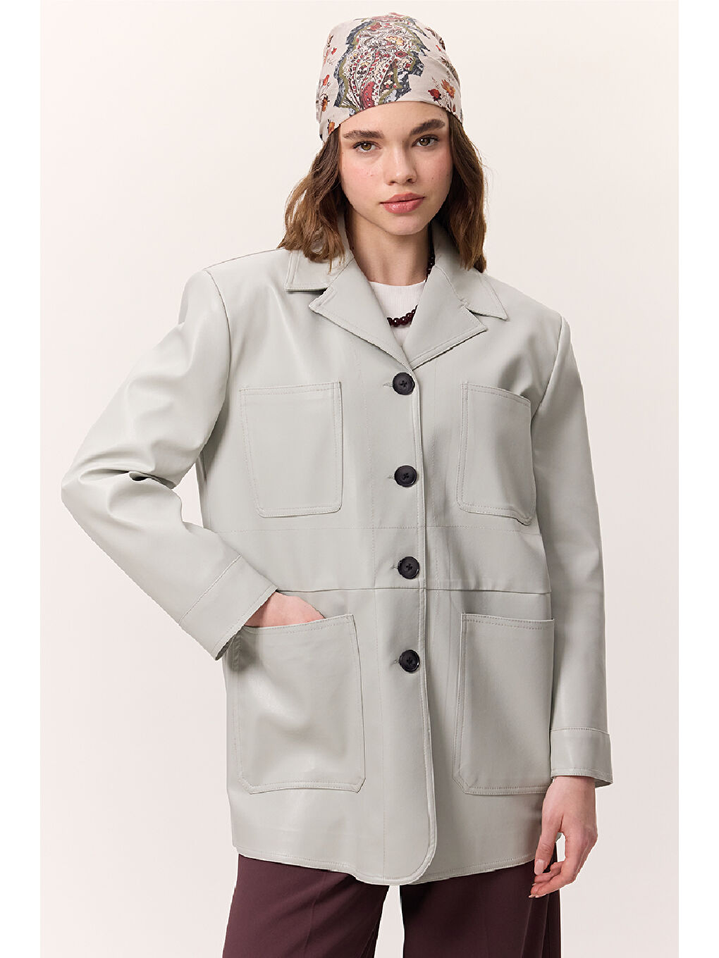 Retro Deri Ceket Mavi-3