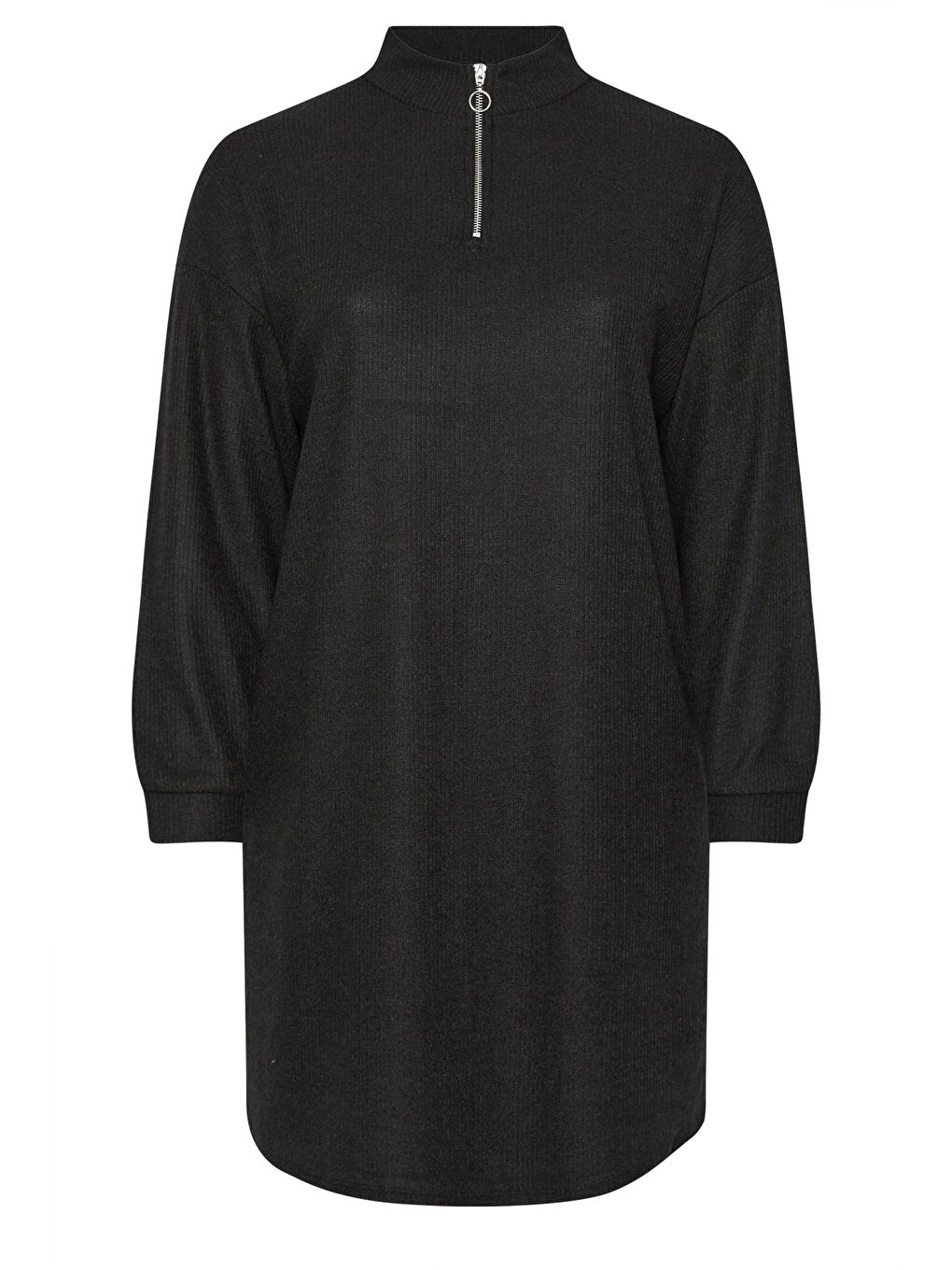 Siyah Büyük Beden V Yaka Uzun Kollu Fitili Kumaş Midi Elbise 303855-5