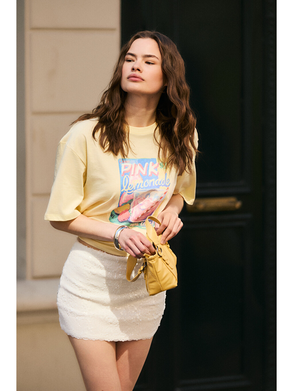 Gıverny Kadın Yumuşak Ve Organik Pamuklu Baskı Detaylı Sarı T-shirt-3