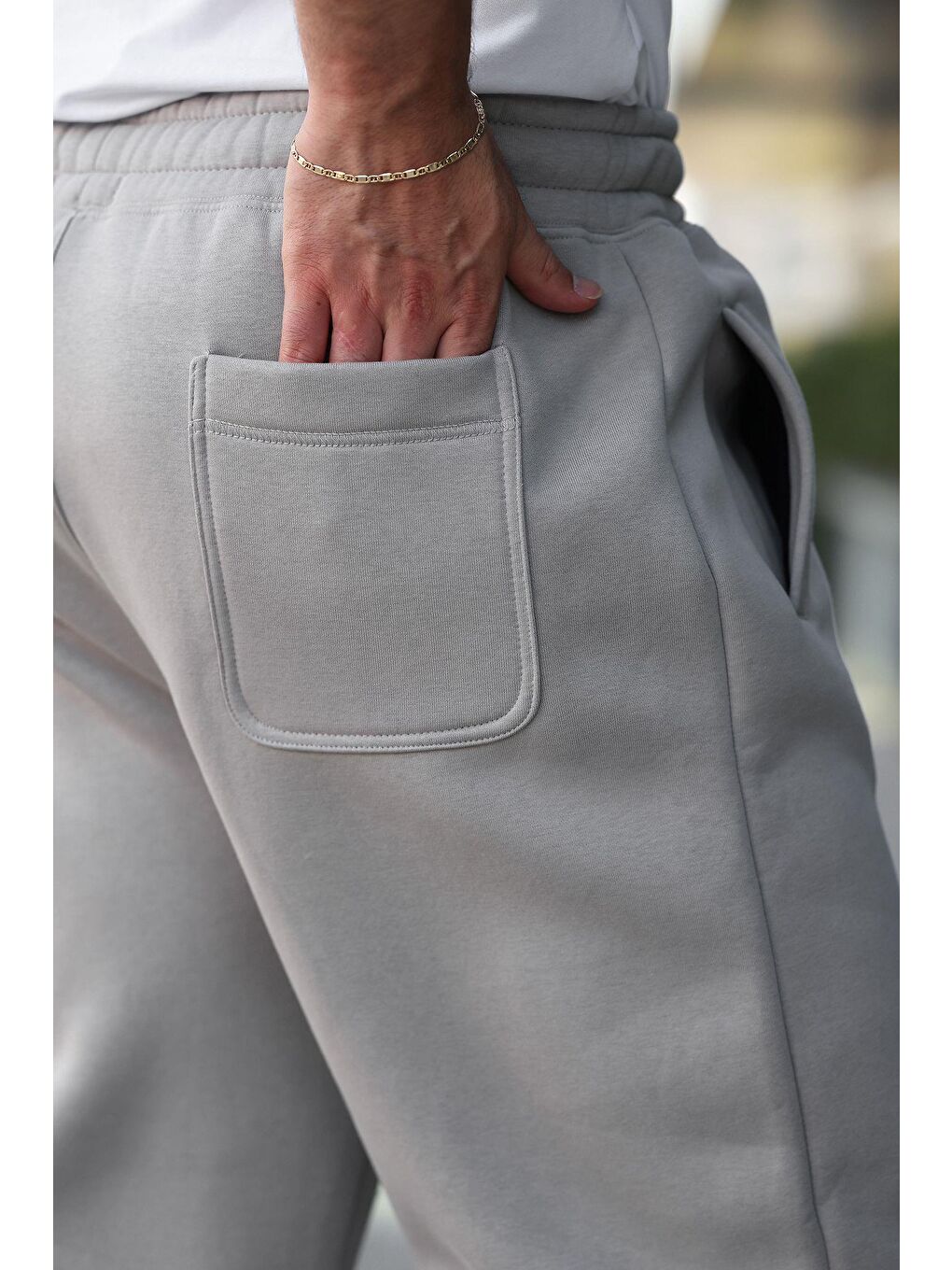 Boyalı Gri Rahat Kesim Paçası Lastikli Erkek Eşofman Altı E6579-3