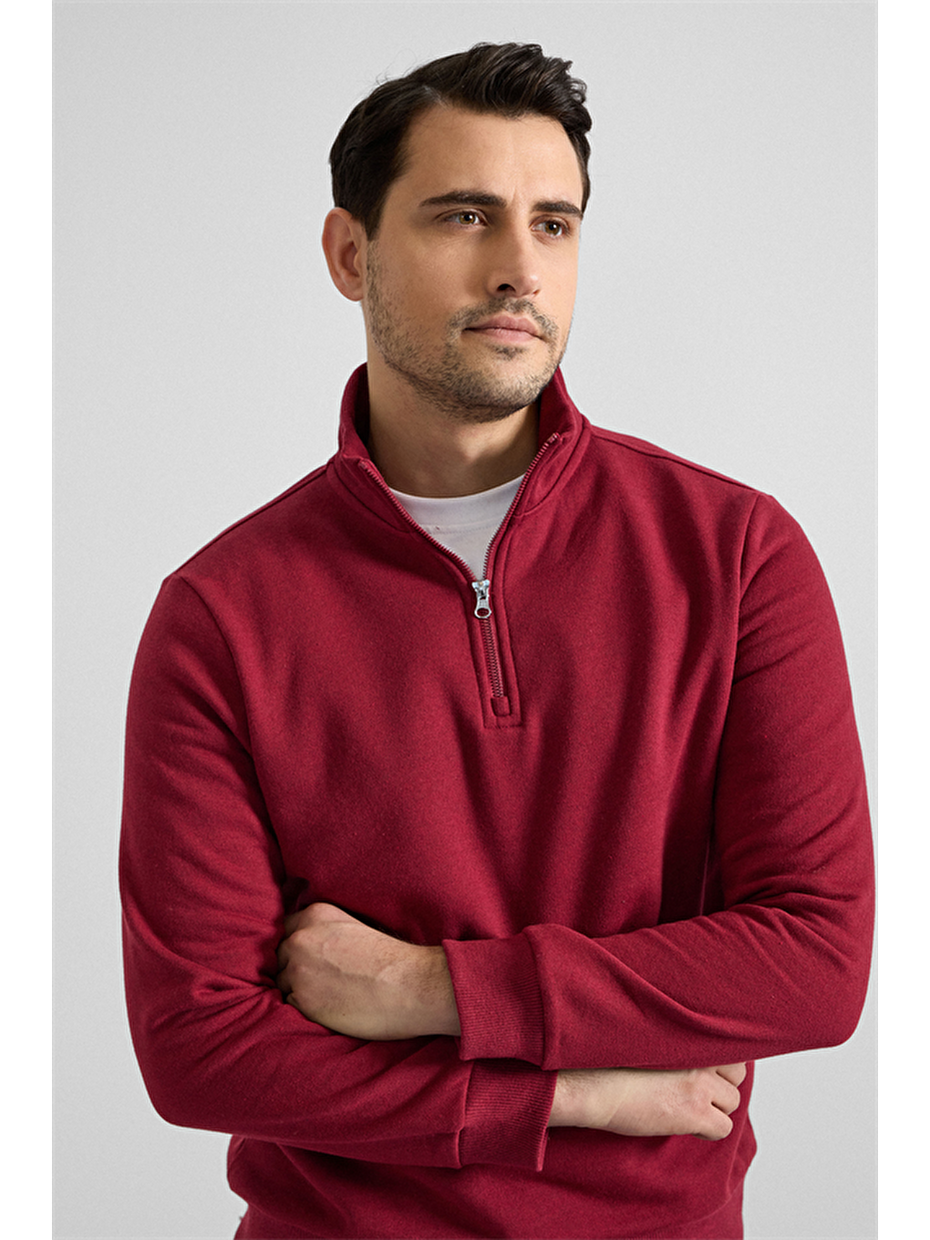 Koyu Bordo Regular Düz Yarım Balıkçı Yaka Sweatshirt-2