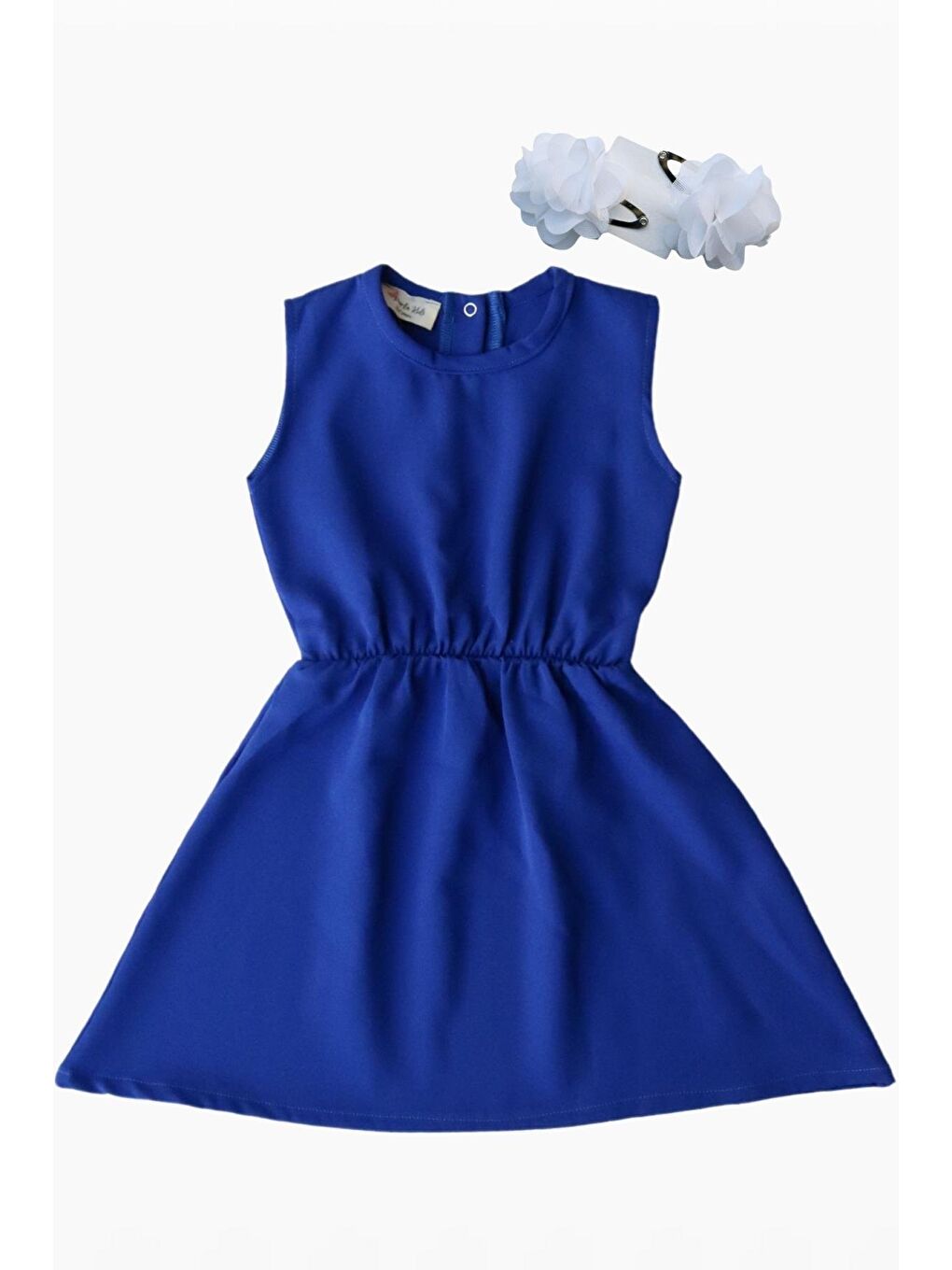 Kız Çocuk Double Kumaş Saks Mavi Elbise-1