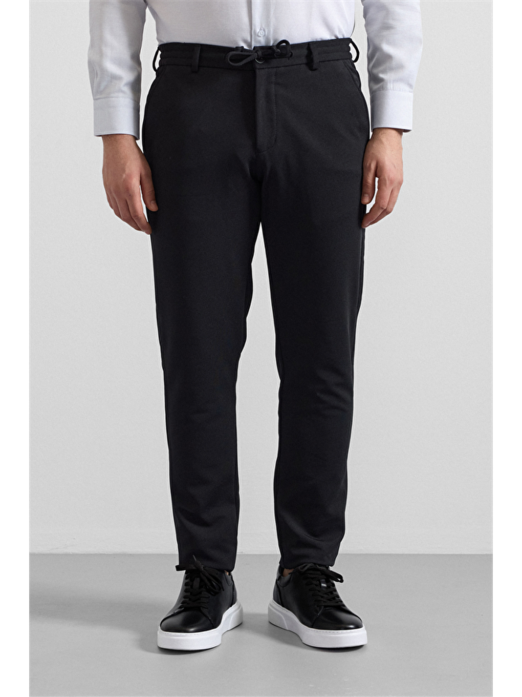 Siyah Slim Düz Gabardin Bağcıklı Su Geçirmez Jogger Pantolon