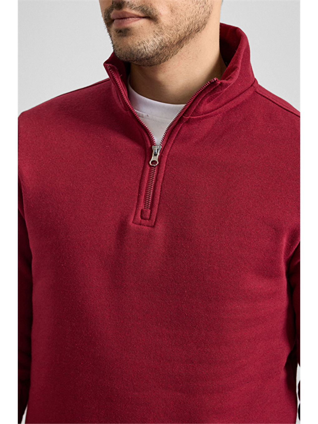 Koyu Bordo Regular Düz Yarım Balıkçı Yaka Sweatshirt-3