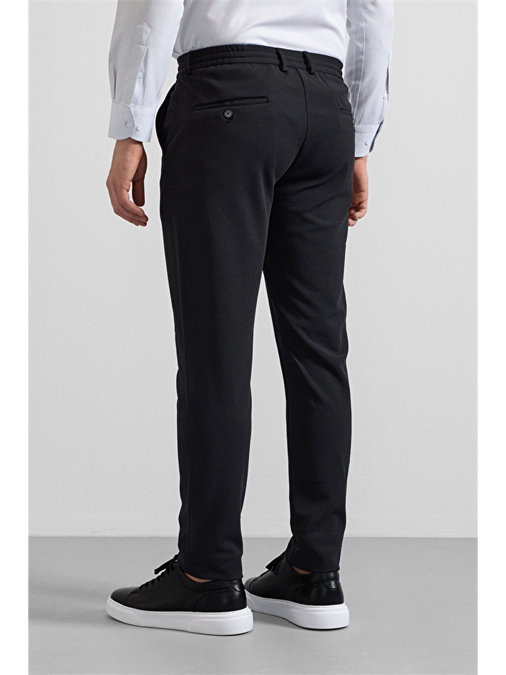 Siyah Slim Düz Gabardin Bağcıklı Su Geçirmez Jogger Pantolon-2