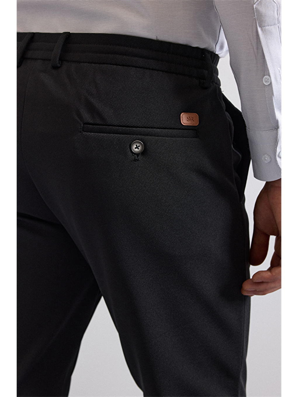 Siyah Slim Düz Gabardin Bağcıklı Su Geçirmez Jogger Pantolon-3