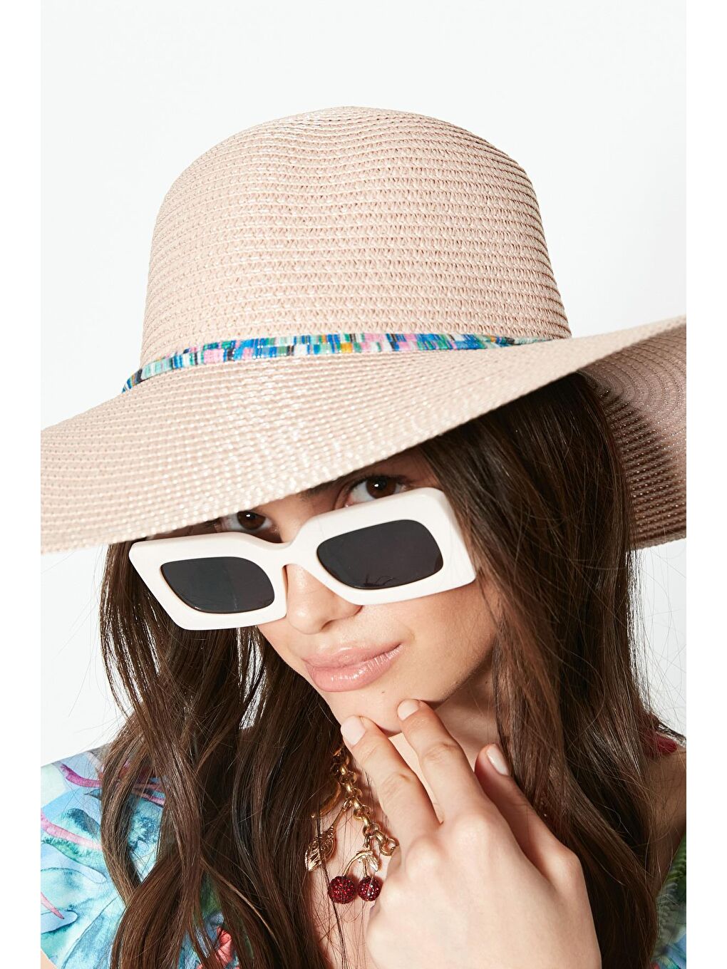 Pembe Hasır Plaj Şapkası Y23730-05 Pudra