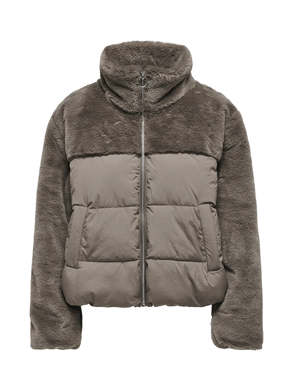 Bej Onlwanja Regular Fit Pelüş Detaylı Şişme Kadın Mont 15292945-5