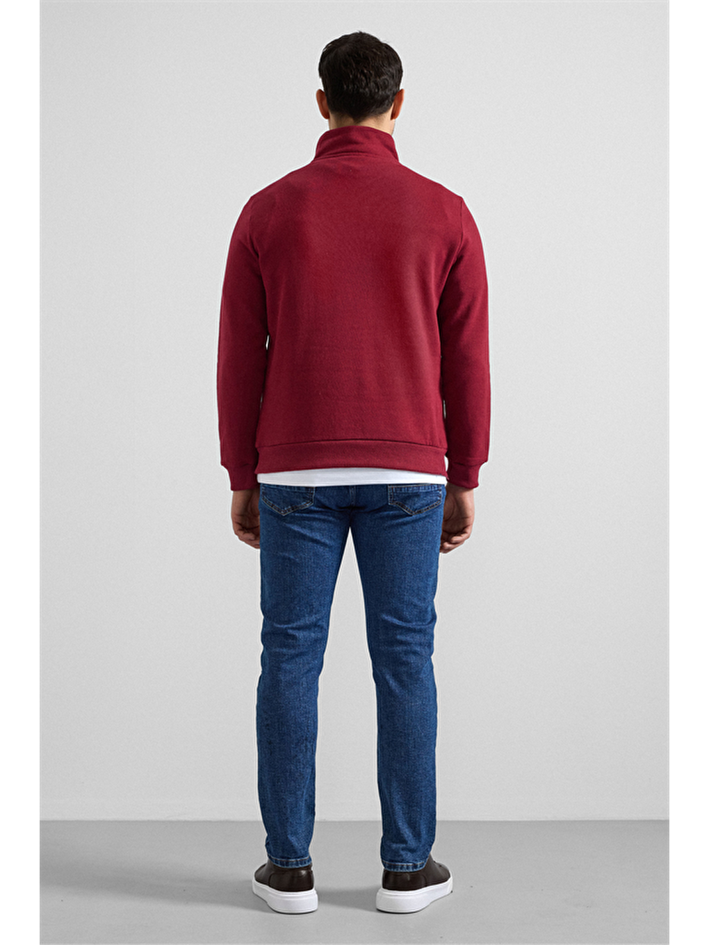 Koyu Bordo Regular Düz Yarım Balıkçı Yaka Sweatshirt-4