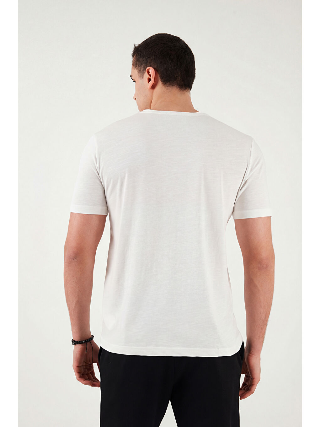 Ekru Pamuklu Slim Fit V Yaka T Shirt 5902719-6