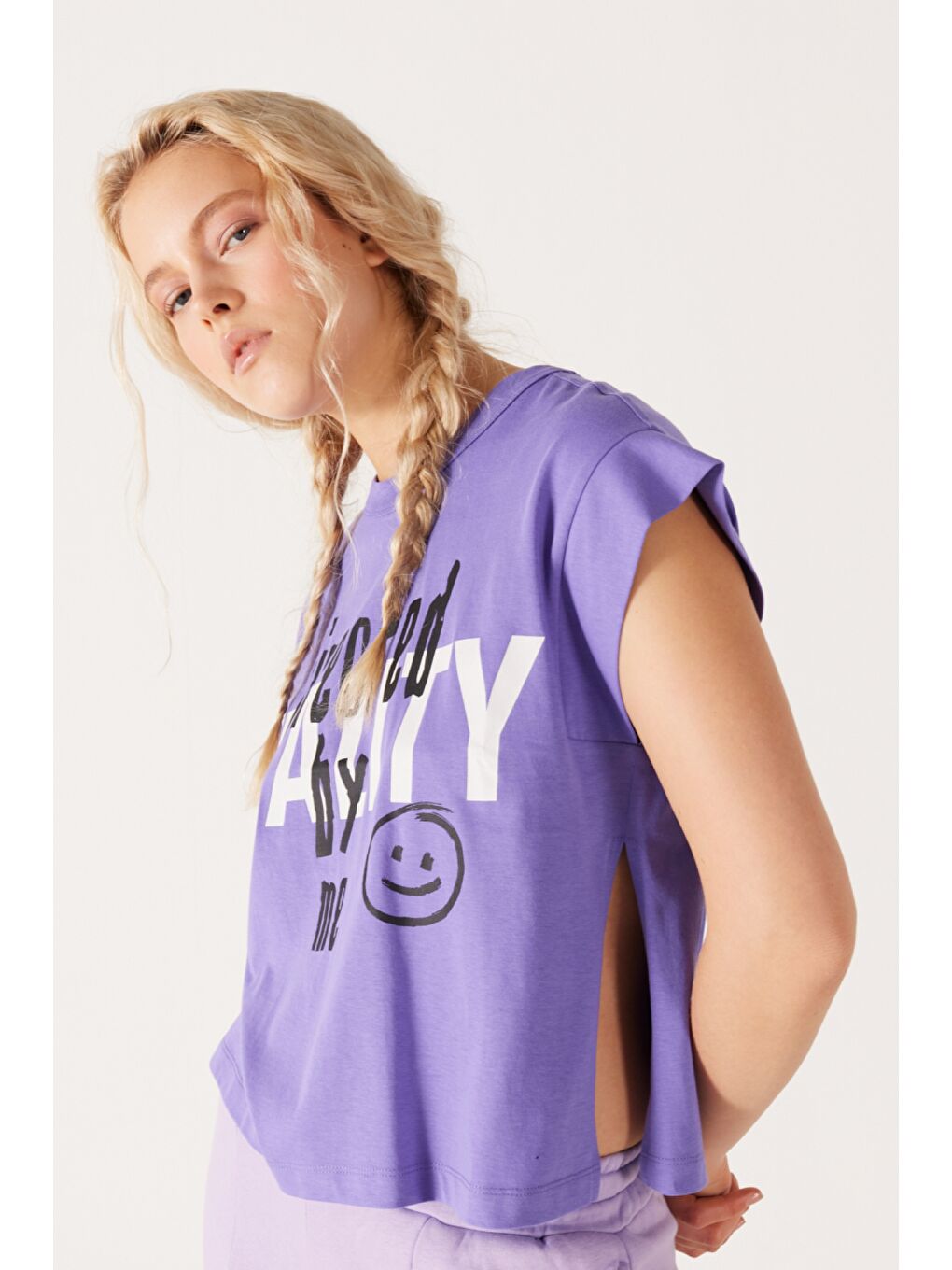 Mor Regular Fit Normal Kesim %100 Pamuk Bisiklet Yaka Lila Tişört-2